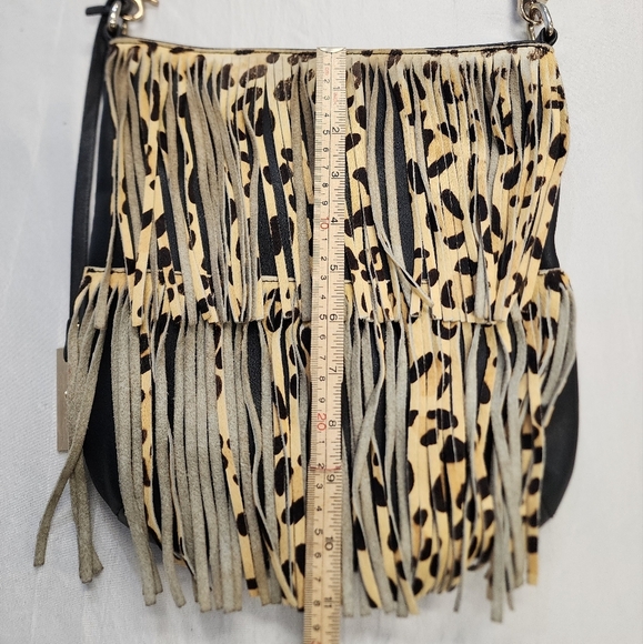 Urban Orginal Women's Brown/Black Leather Fringe  Animal Print Crossbody Bag - Picture 15 of 16